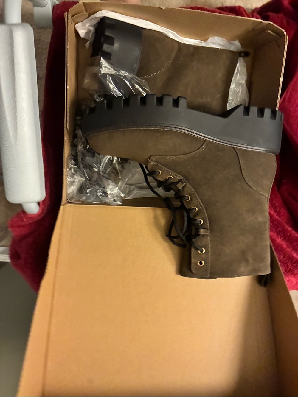 JustFab Olive Brown Suede Platform Lace-Up Ankle Boots